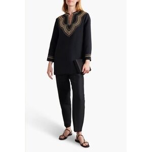 Nili Lotan Karine Embroidered Wool And Silk-blend Tunic In Black W/ Gold